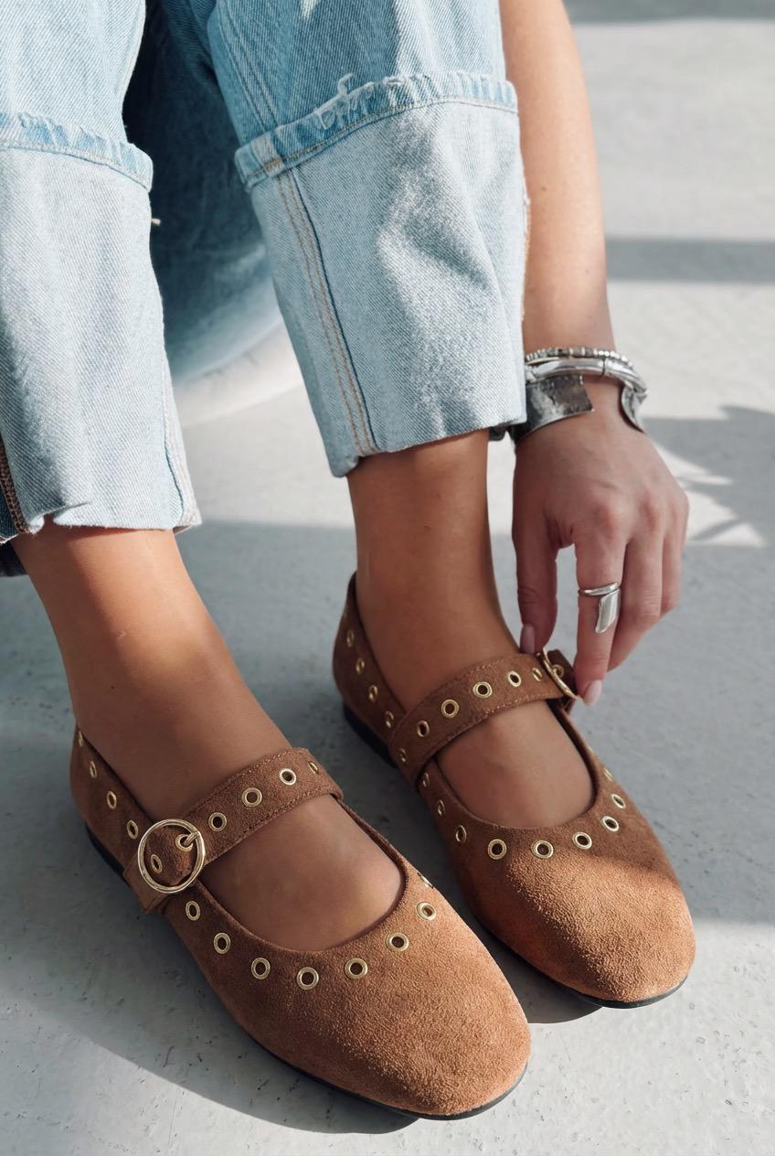 Dorin Taupe Suede Studded Women's Flats