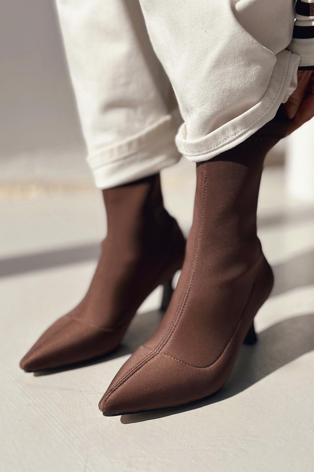Loravo Acı Kahve Sock Thin Heel Boots