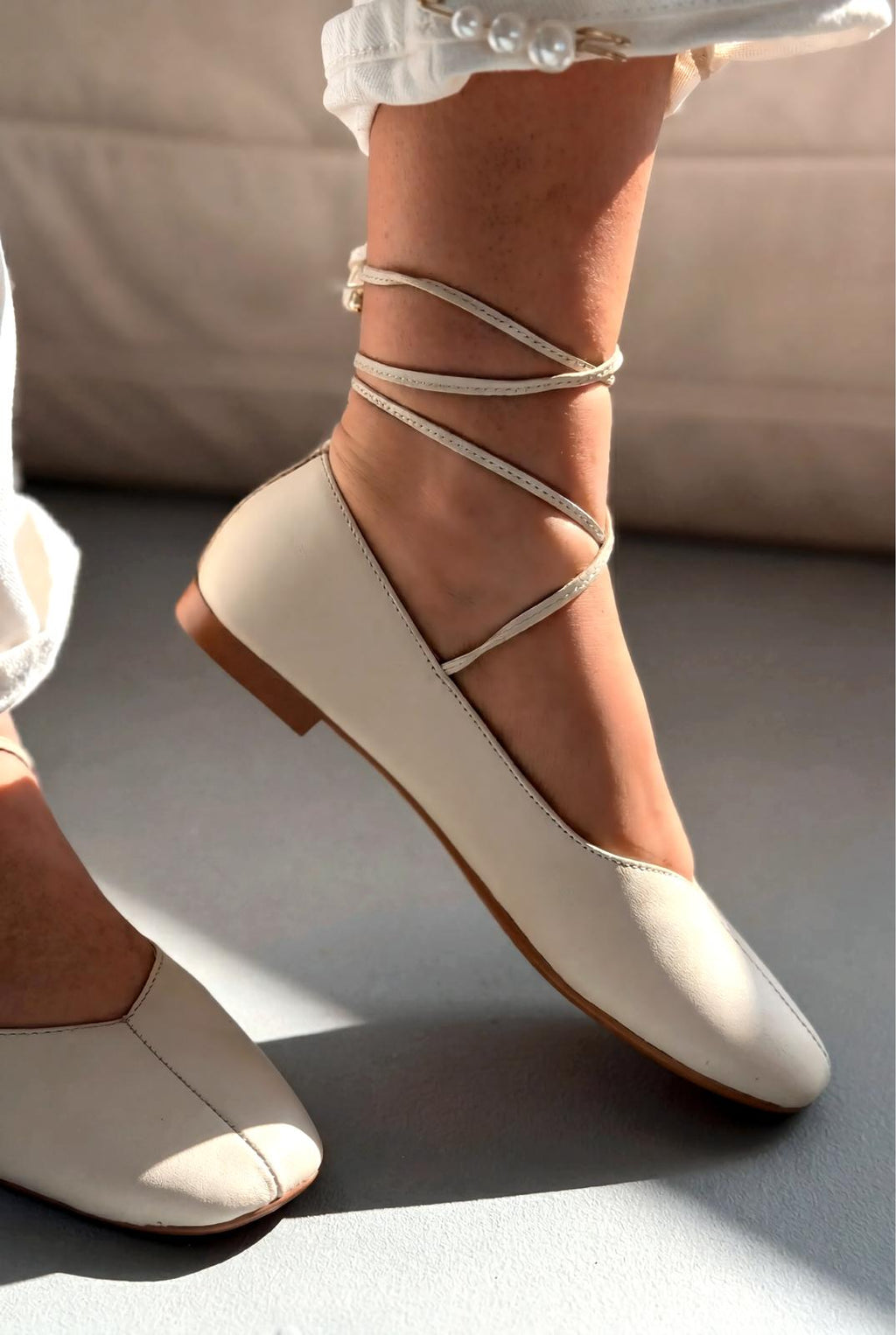Morven Beige Genuine Leather Women's Flats