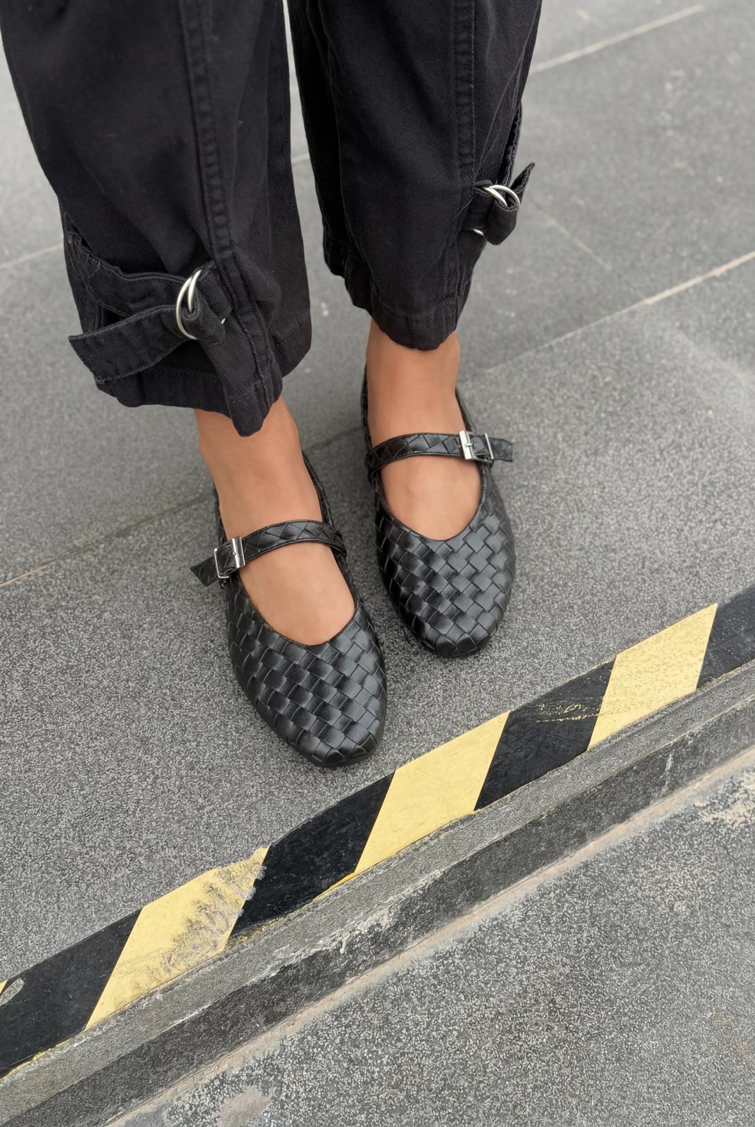 Vespera Black Faux Leather Women's Flats