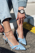 Peraps Baby Blue Faux Leather Women's Stilettos