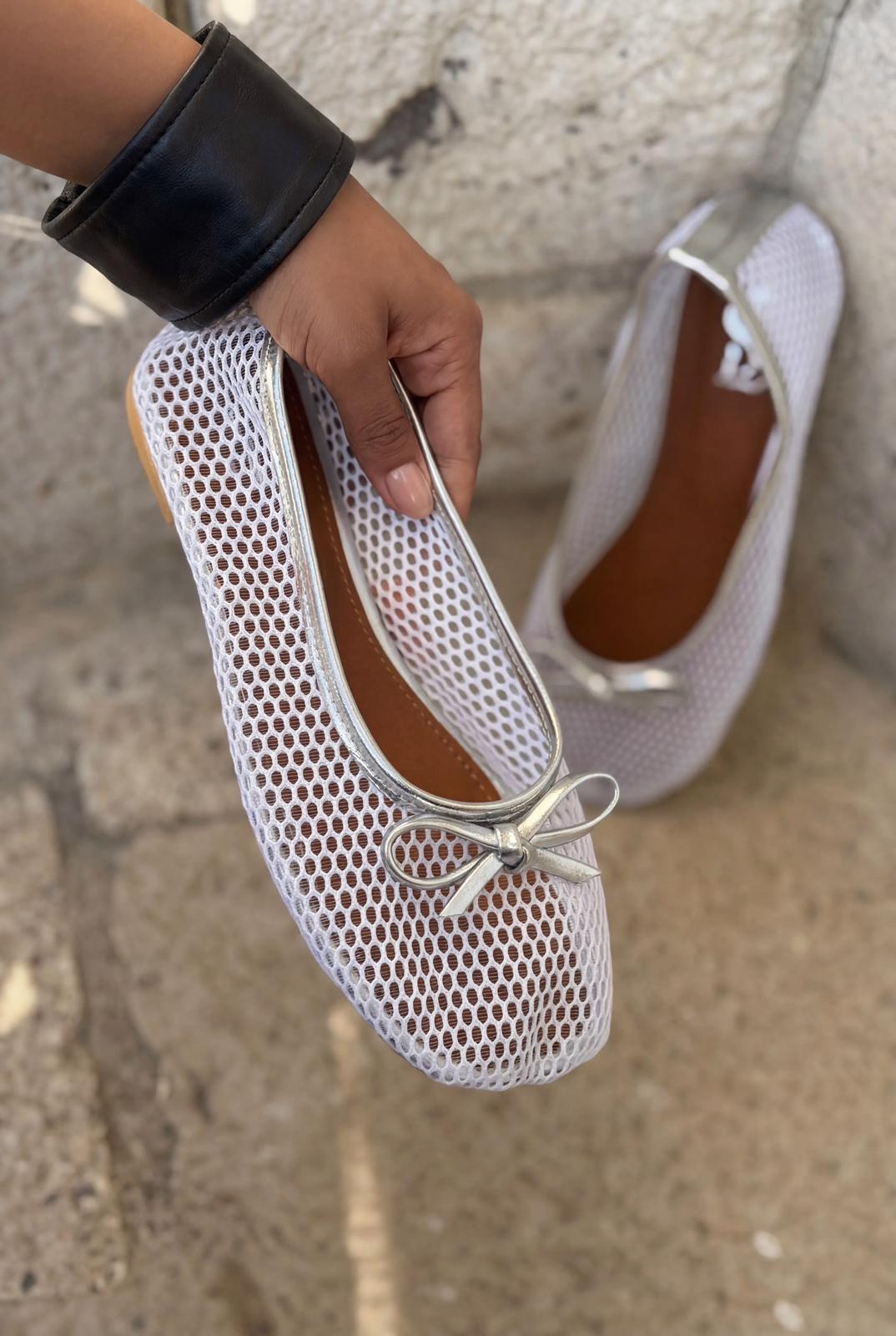 Torina White Mesh Women's Flats