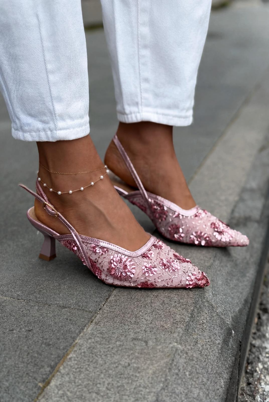 Serona Pink Embroidered Women's Stilettos