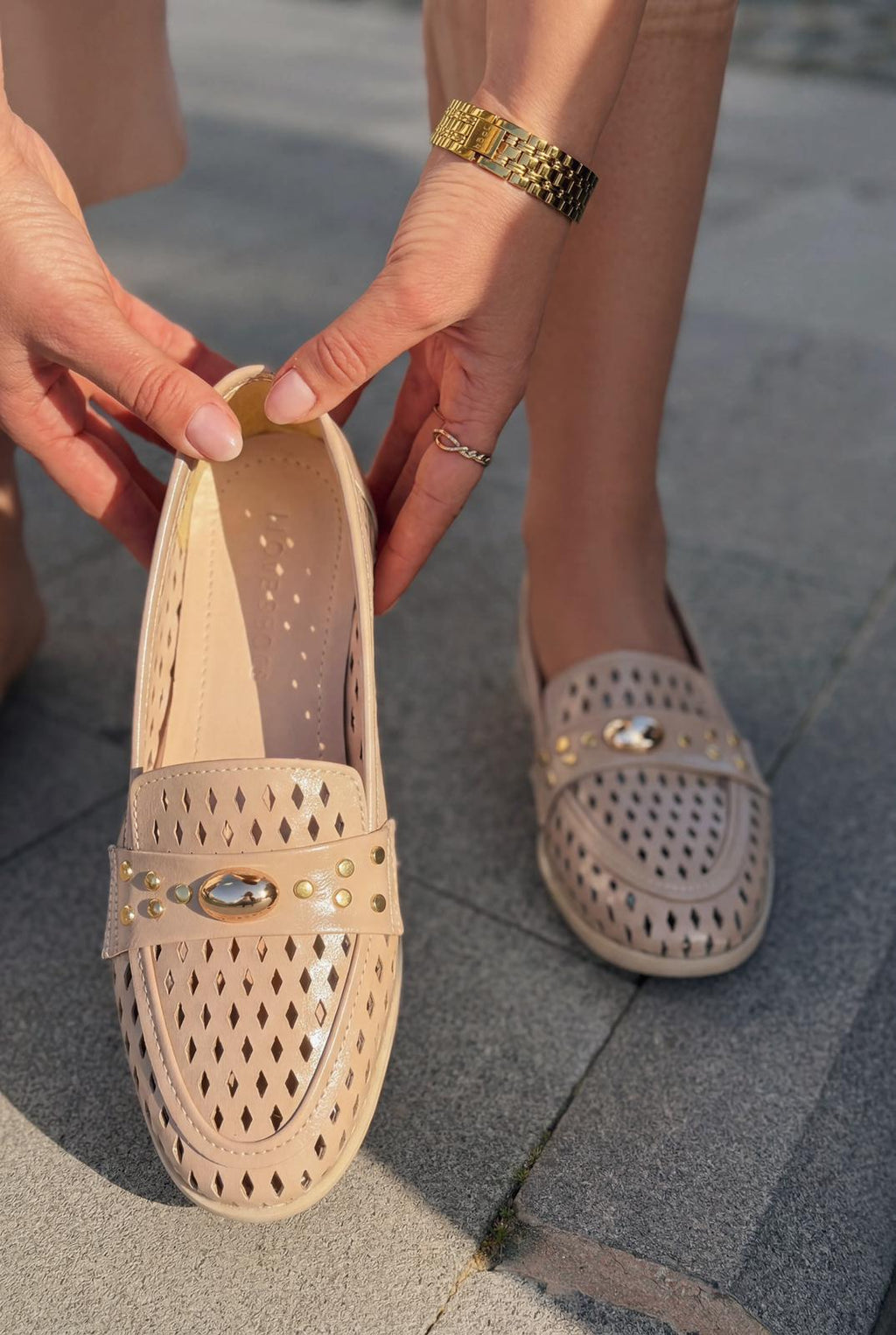 Ardion Beige Faux Leather Women's Loafers