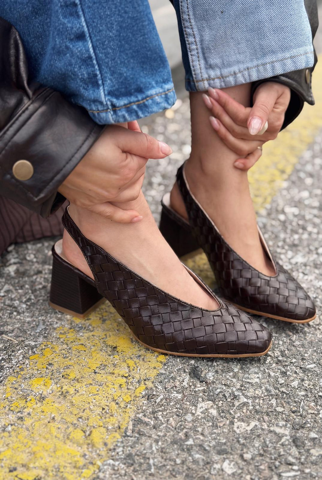 Meladina Light Brown Woven Faux Leather Women's Pumps