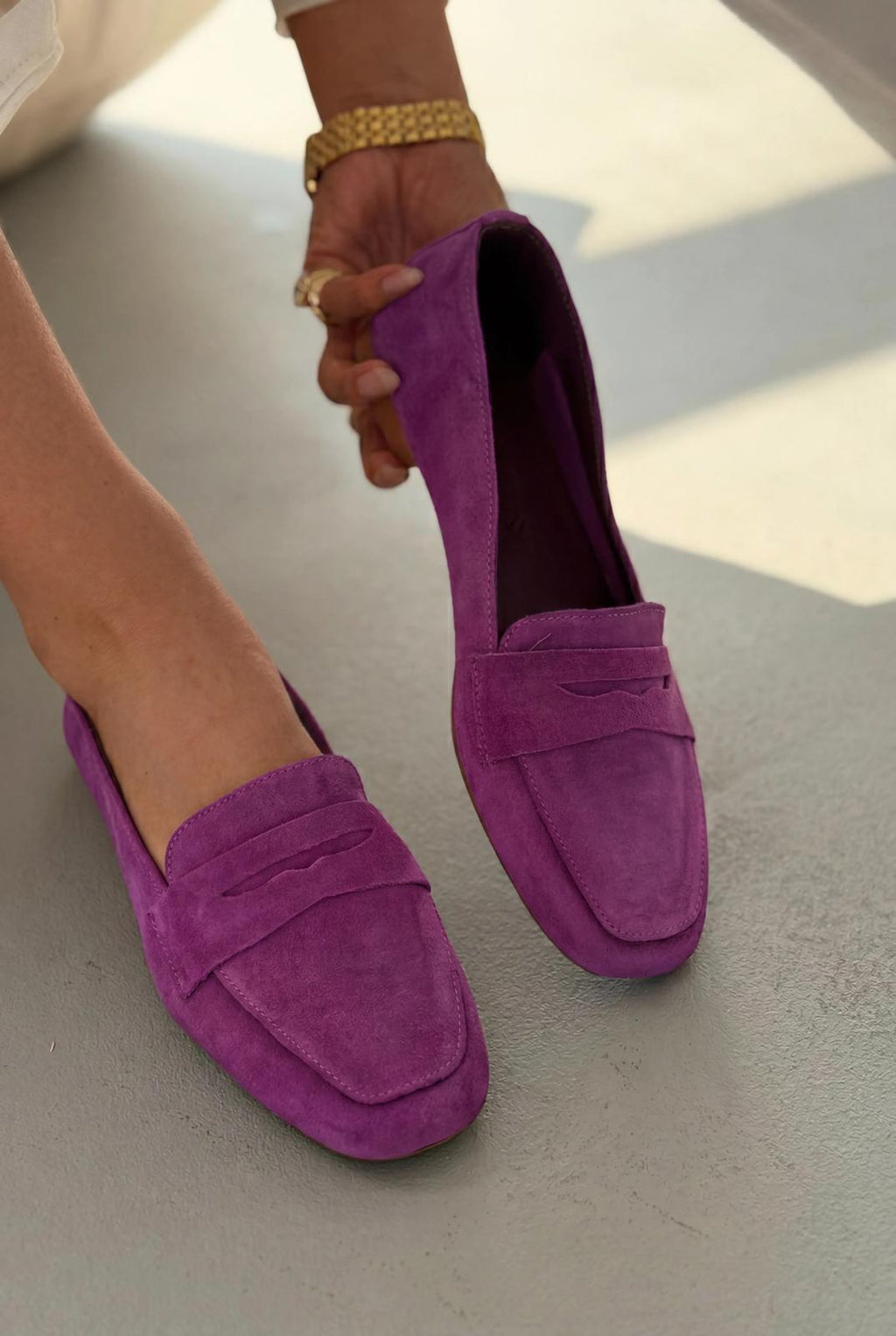 Melniel Purple Genuine Suede Women's Loafers