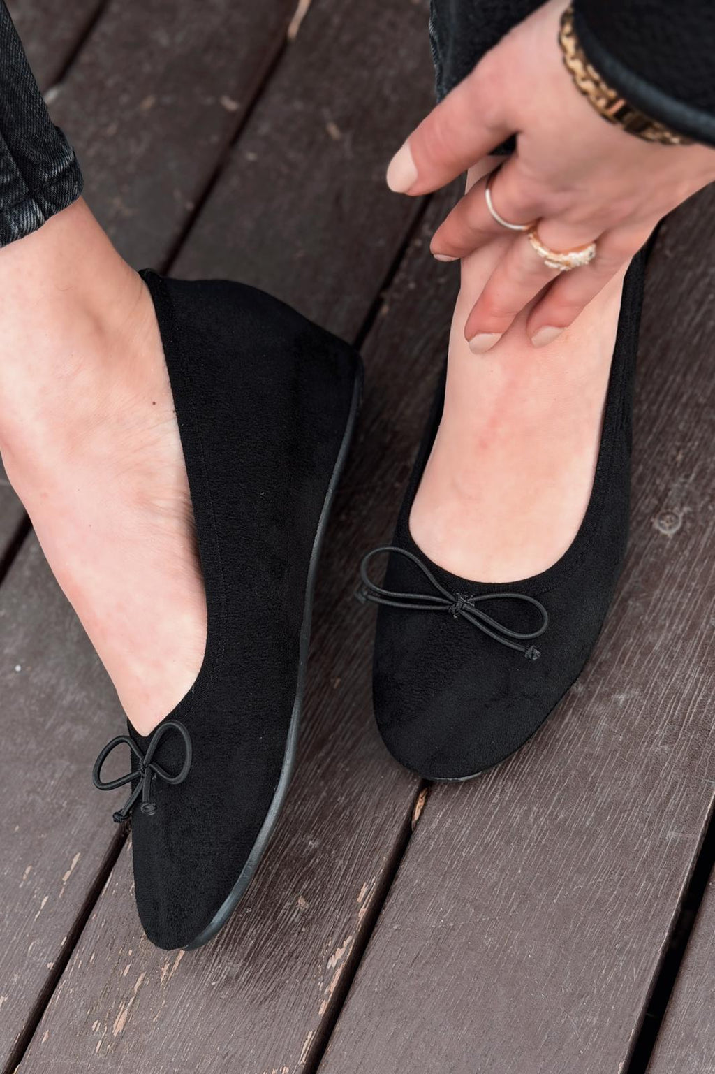 Stellor Black Suede Women's Wedge Heel Flats