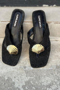 Lovante Woven Black Toe Ring Flat Sandals