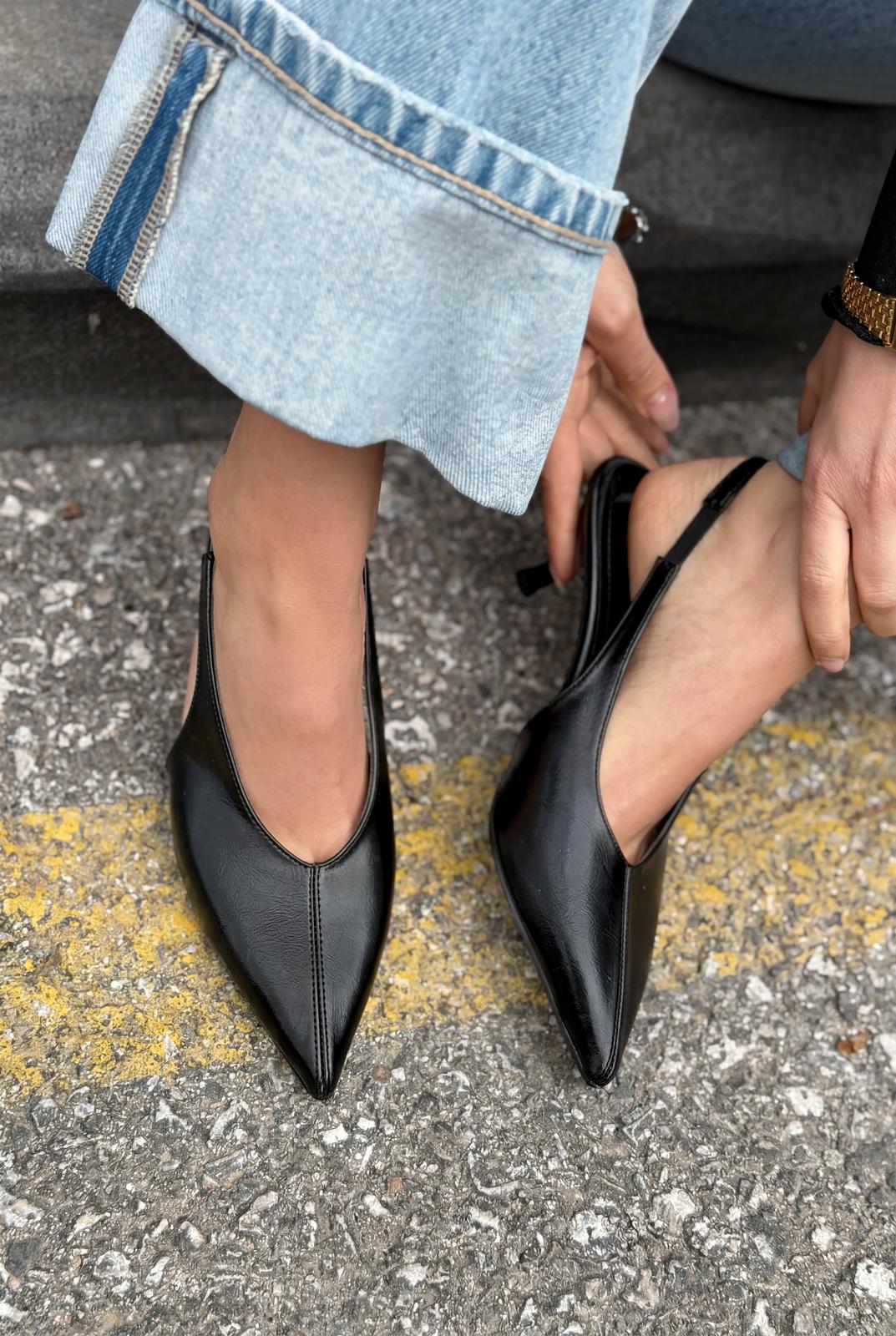Navore Black Crinkled Faux Leather Women's Stilettos