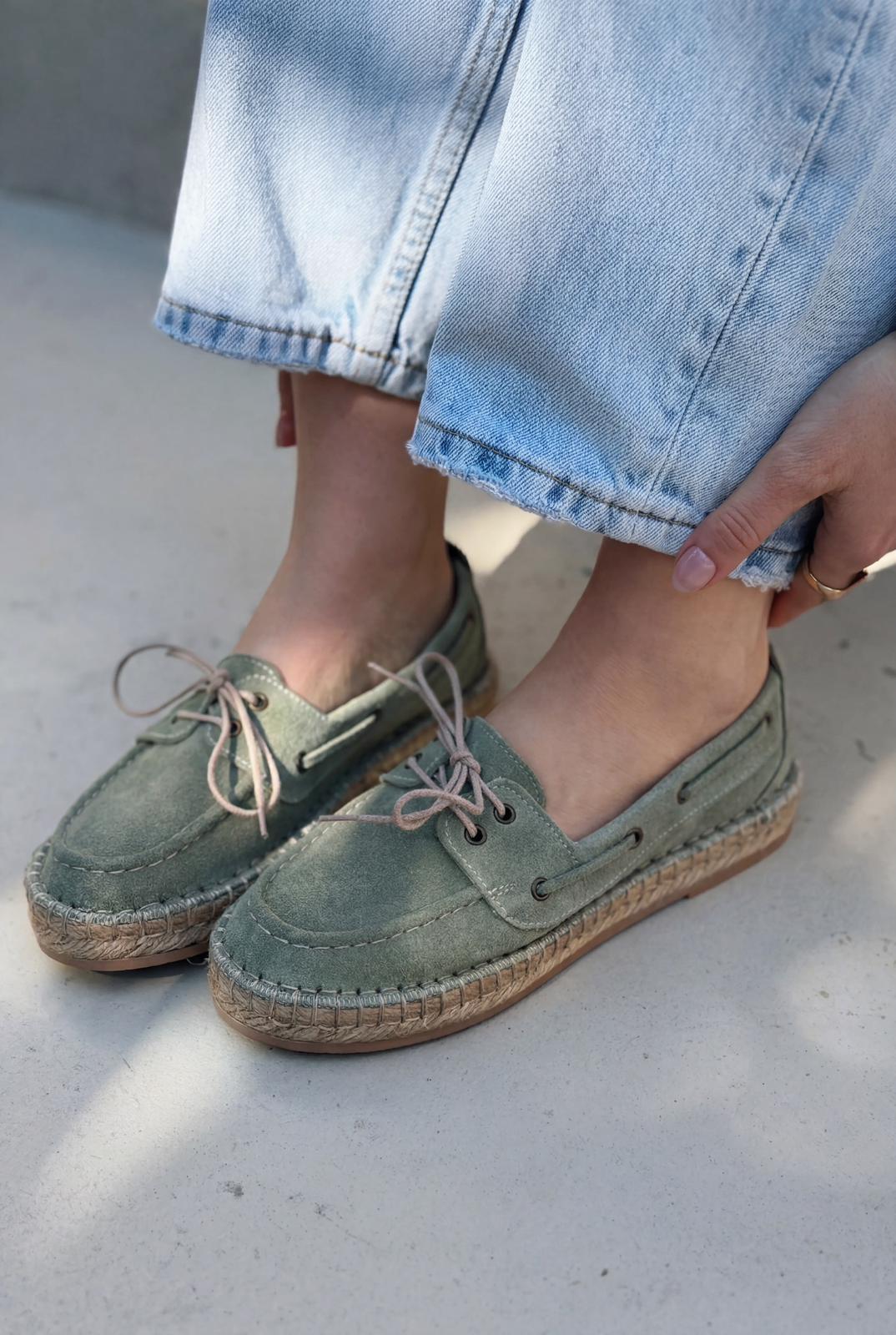 Selora Mint Green Genuine Suede Women's Loafers