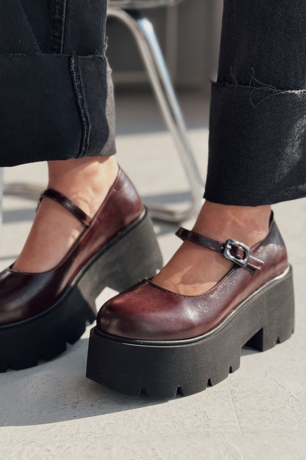 Tinos Bordeaux Faux Leather Platform Women's Mary Jane