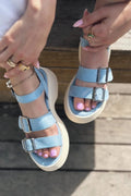 Neslon Baby Blue Suede Buckle Detail Women's Sandals