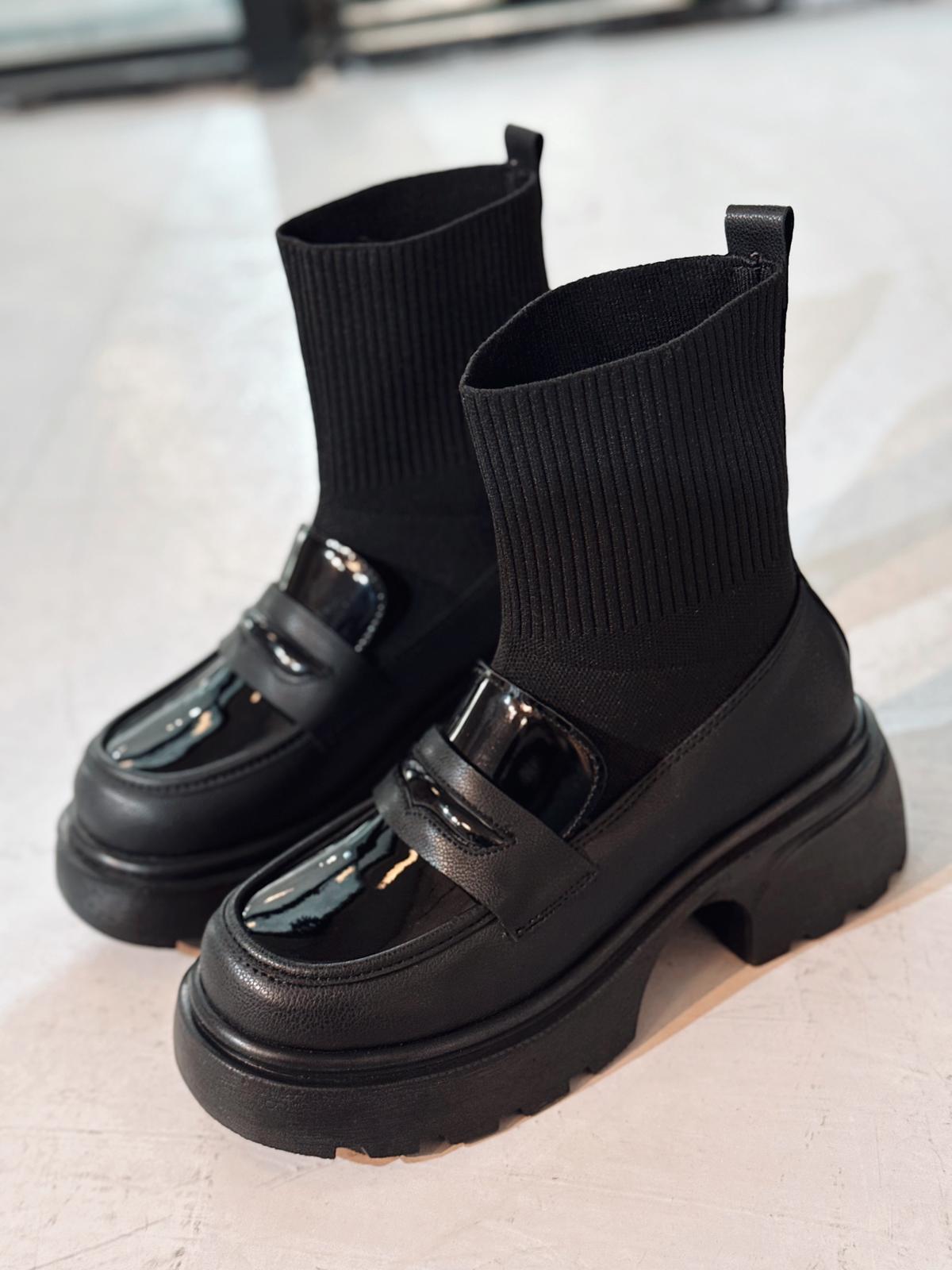 Celora Black Knit Women's Chunky Sole Boots