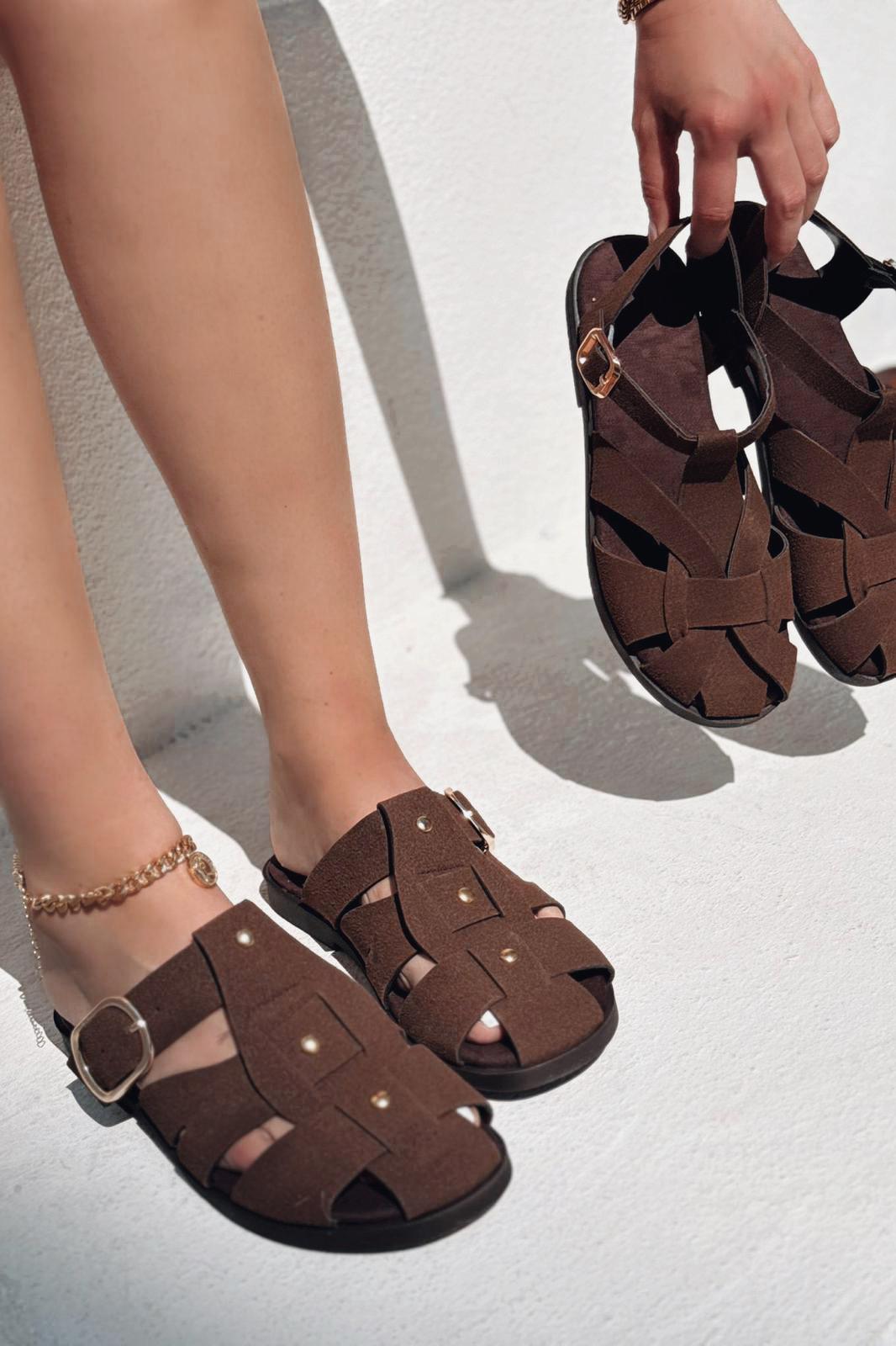 Valen Suede Light Brown Flat Women's Sandals