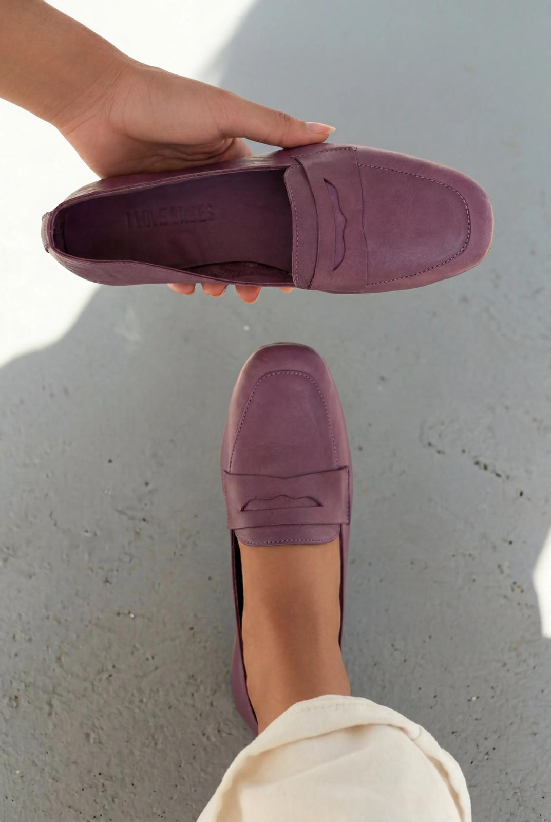 Melniel Purple Genuine Leather Women's Loafers
