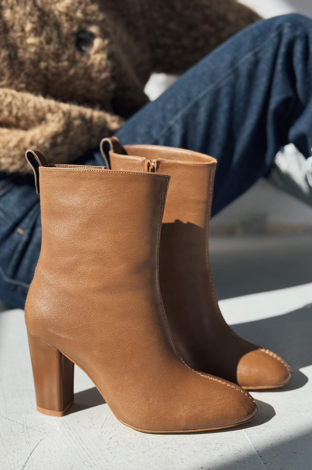 Sionsa Camel Faux Leather High Heel Boots