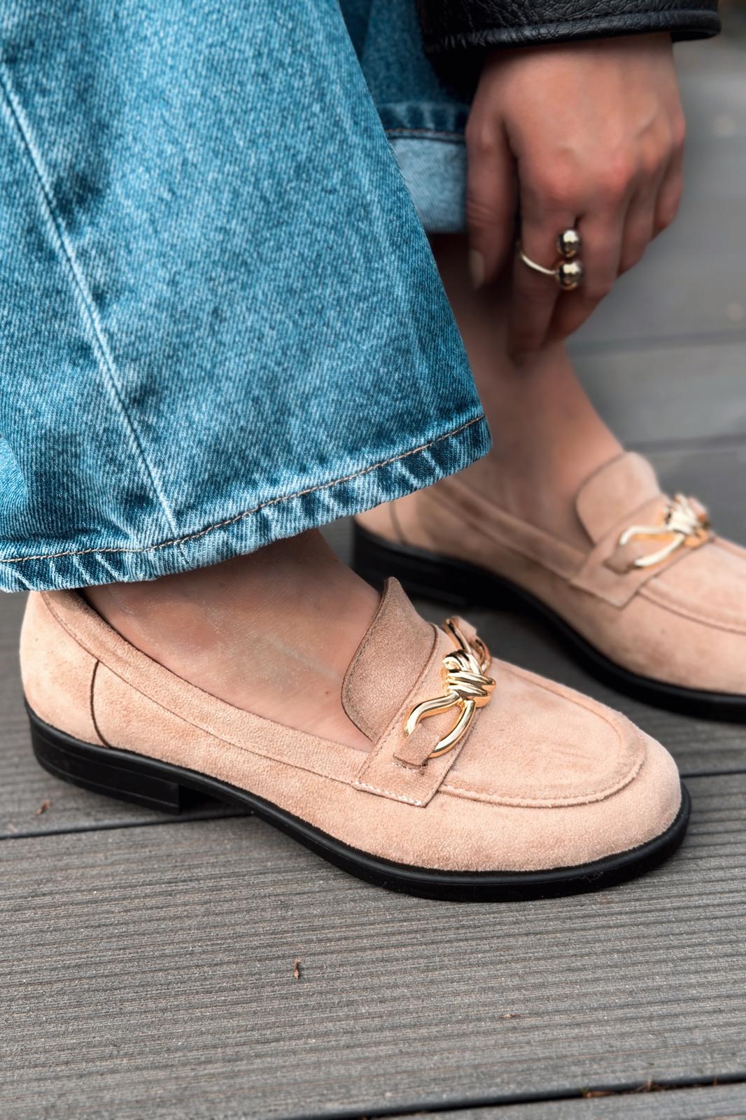Norel Camel Suede Bow Detail Women's Loafers