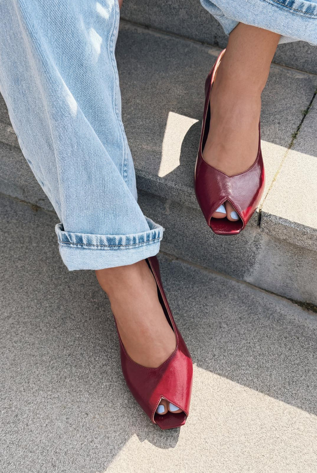 Norvion Burgundy Crinkled Patent Faux Leather Women's Pumps