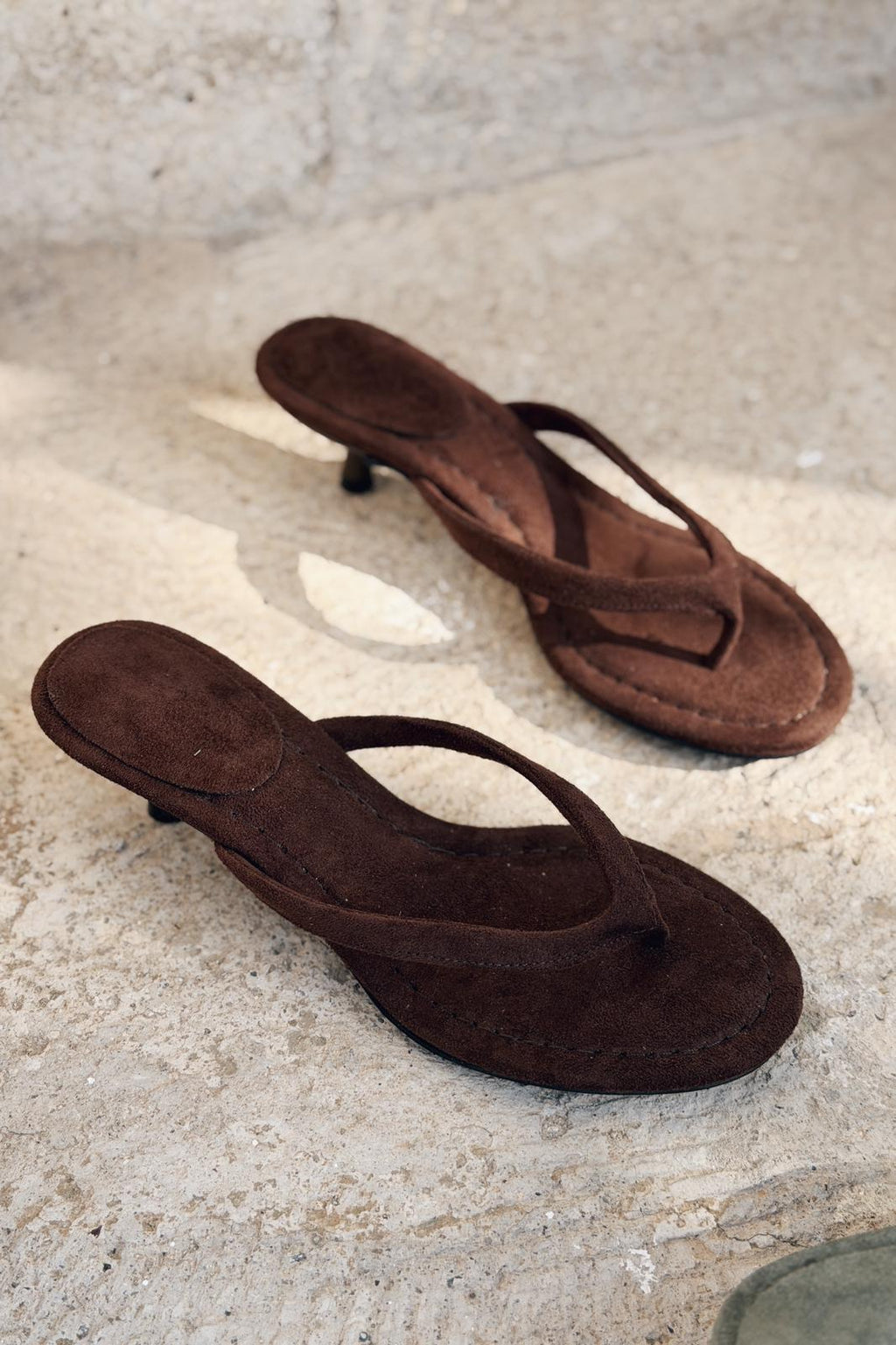 Arlene Light Brown Suede Pumps Thong Sandals