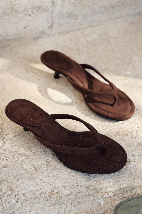 Arlene Light Brown Suede Pumps Thong Sandals