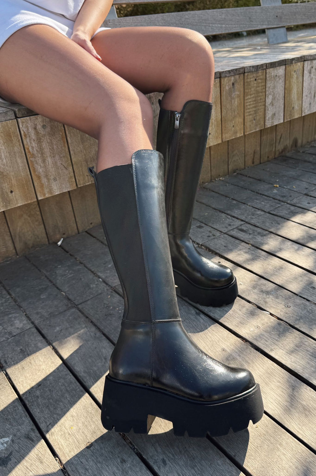 Tinta Black Faux Leather Thick Sole Women's Boots