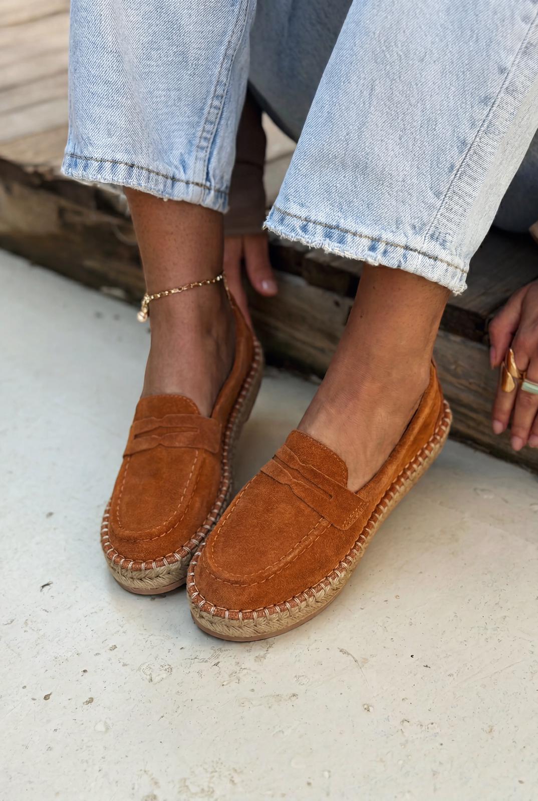 Celure Tan Genuine Suede Women's Espadrille Loafers