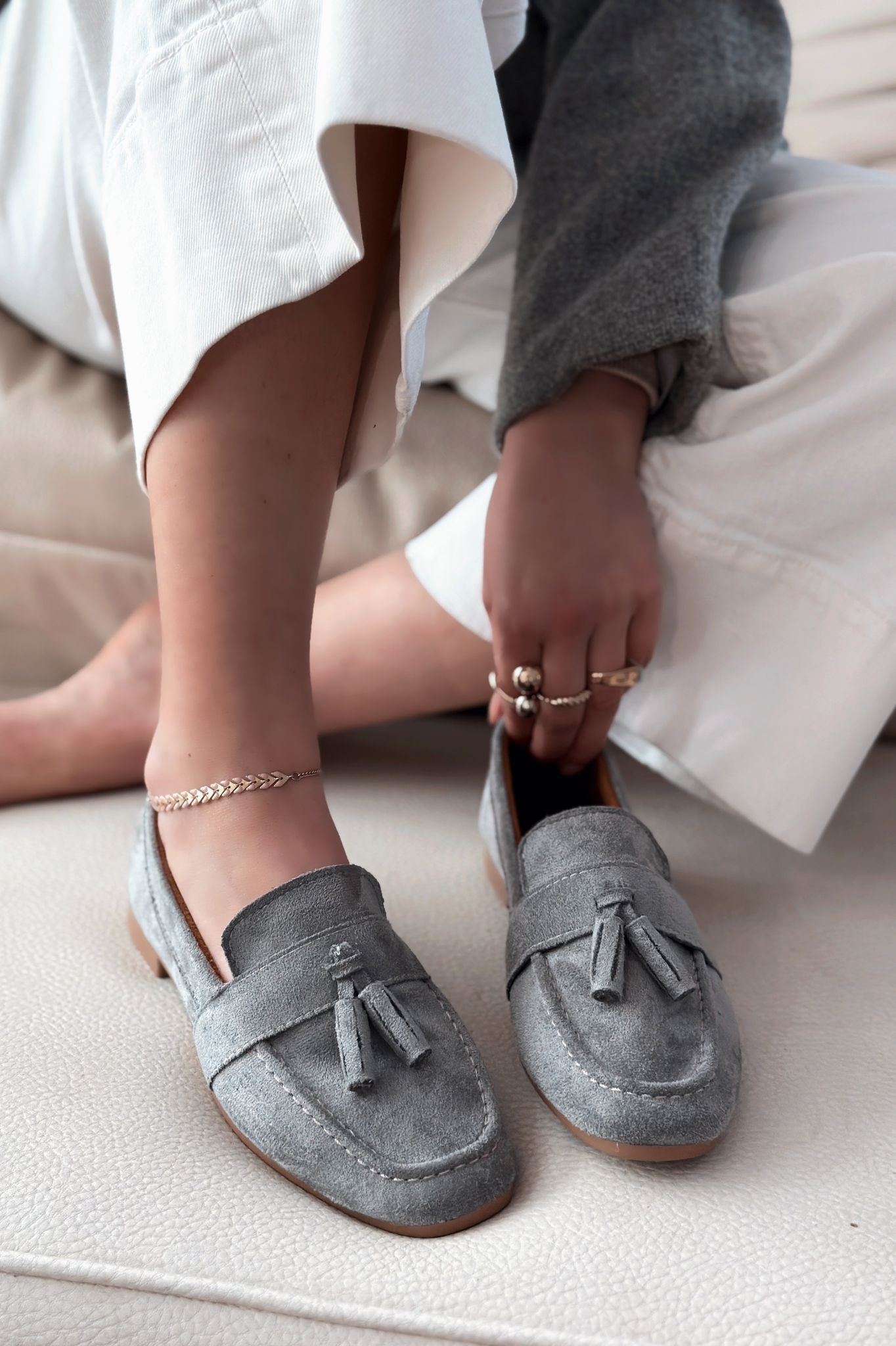 Olena Grey Suede Women's Loafers