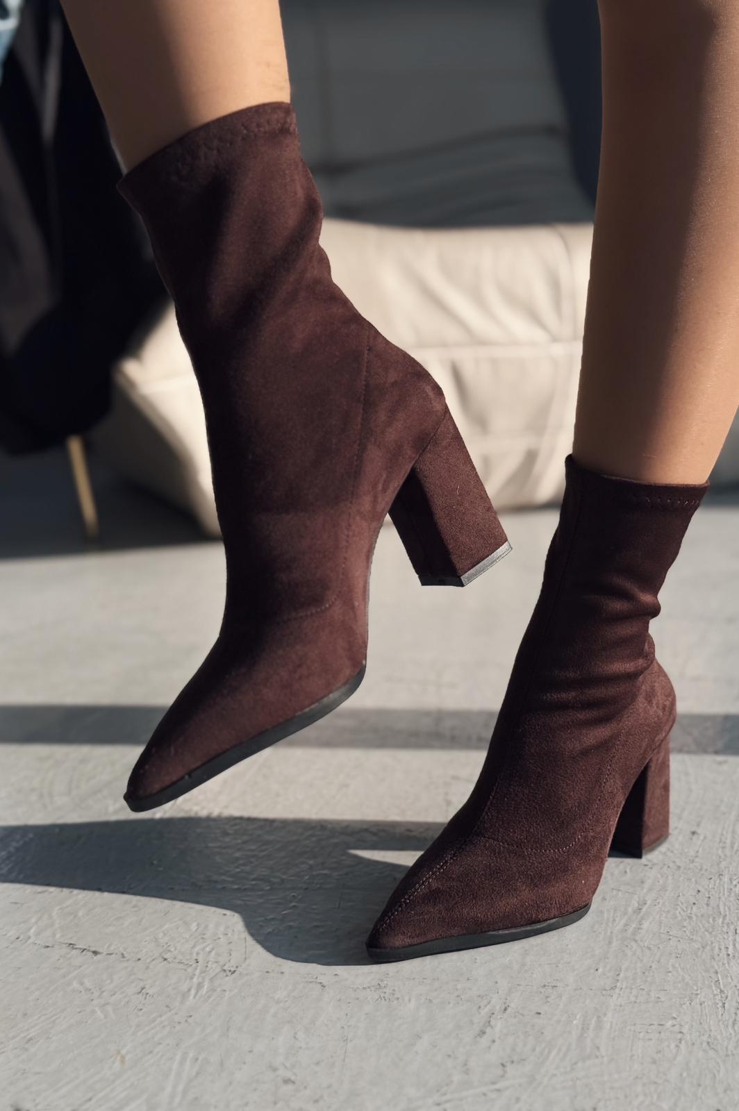 Ardews Suede Pumps Sock Boots Dark Brown