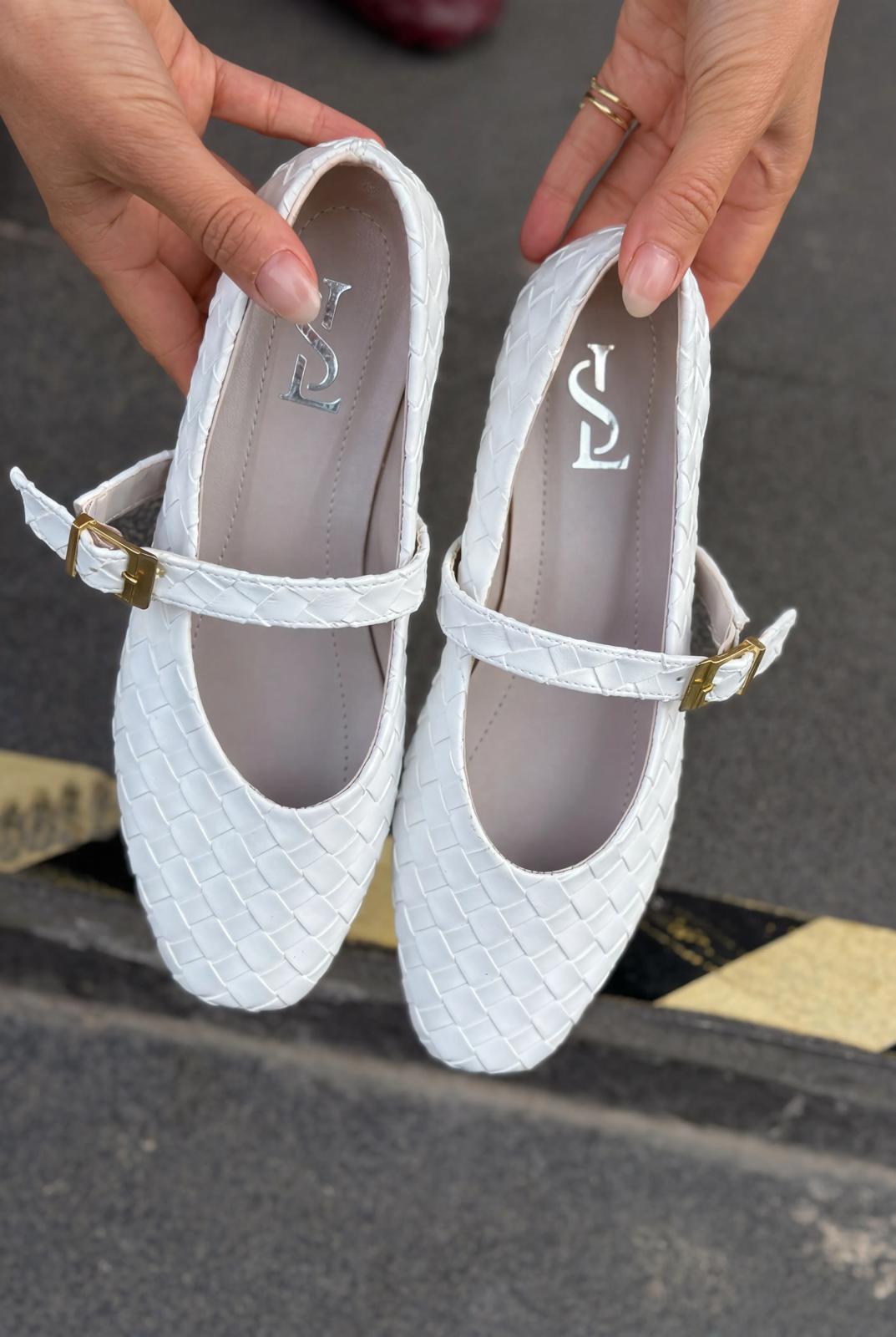 Vespera White Faux Leather Women's Flats