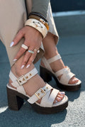 Rovena Beige Faux Leather Women's Platform Pumps Sandals