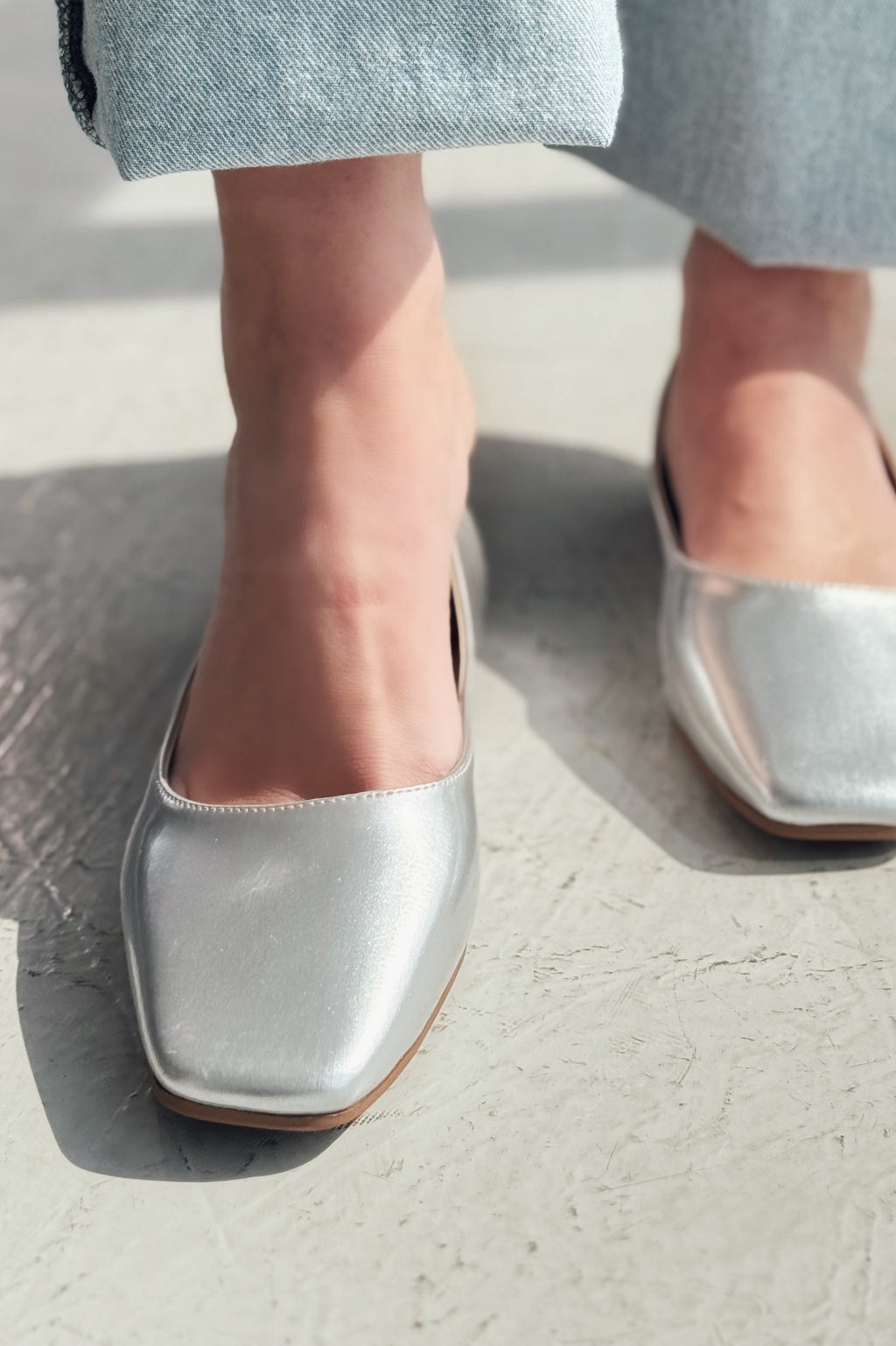 Canris Silver Faux Leather Women's Square Toe Mary Jane Flats