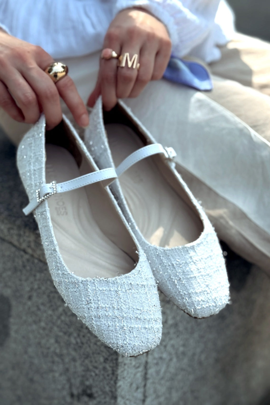 Edwons White Tweed Pattern Women's Flats