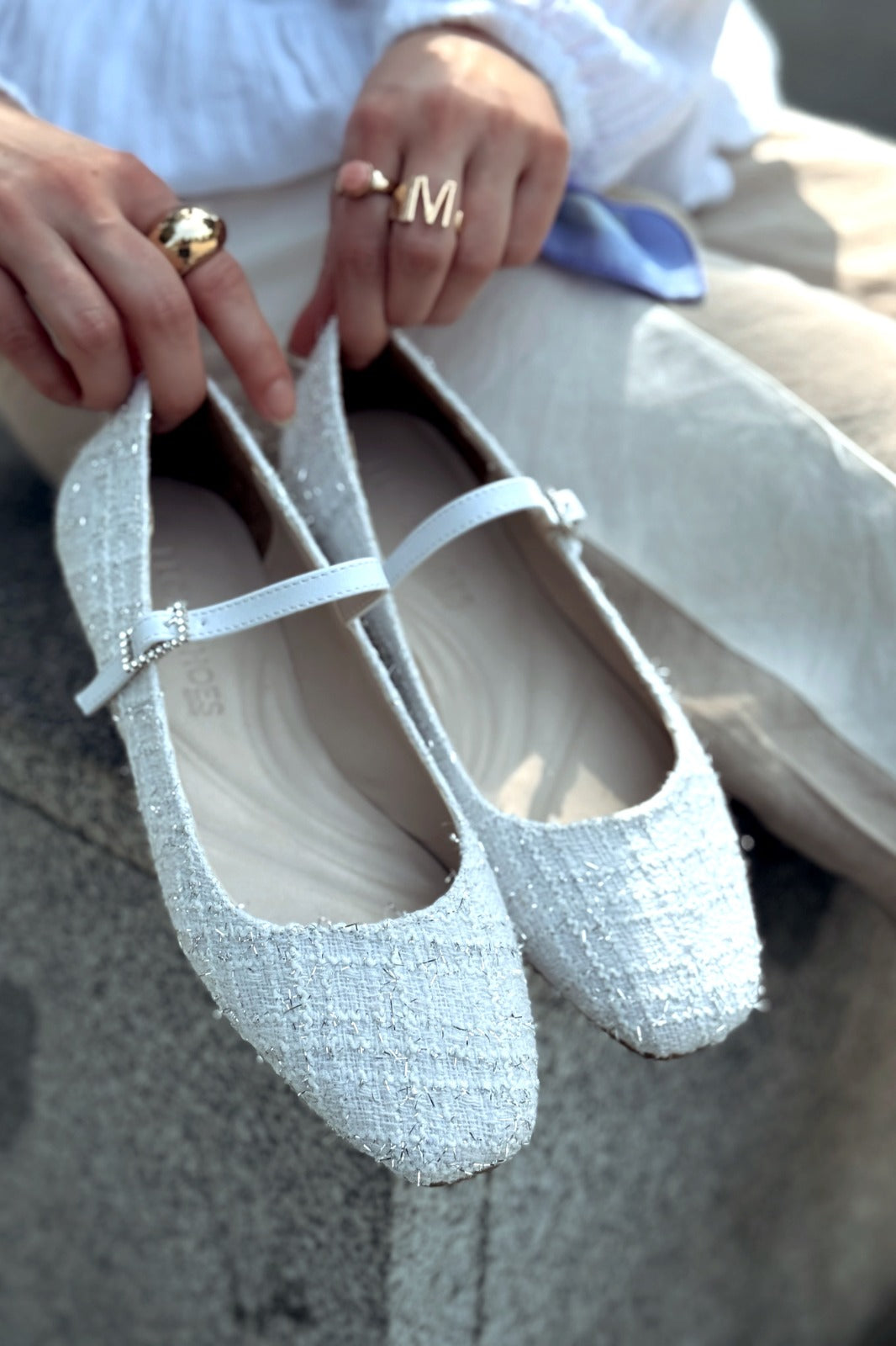 Edwons White Tweed Pattern Women's Flats
