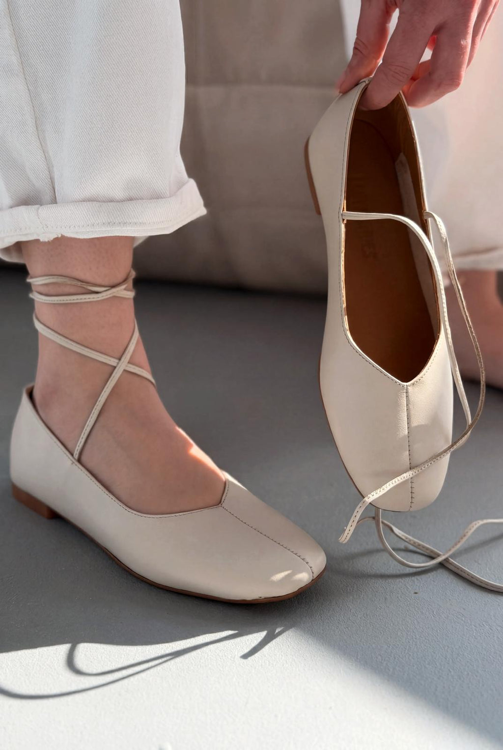 Morven Beige Genuine Leather Women's Flats