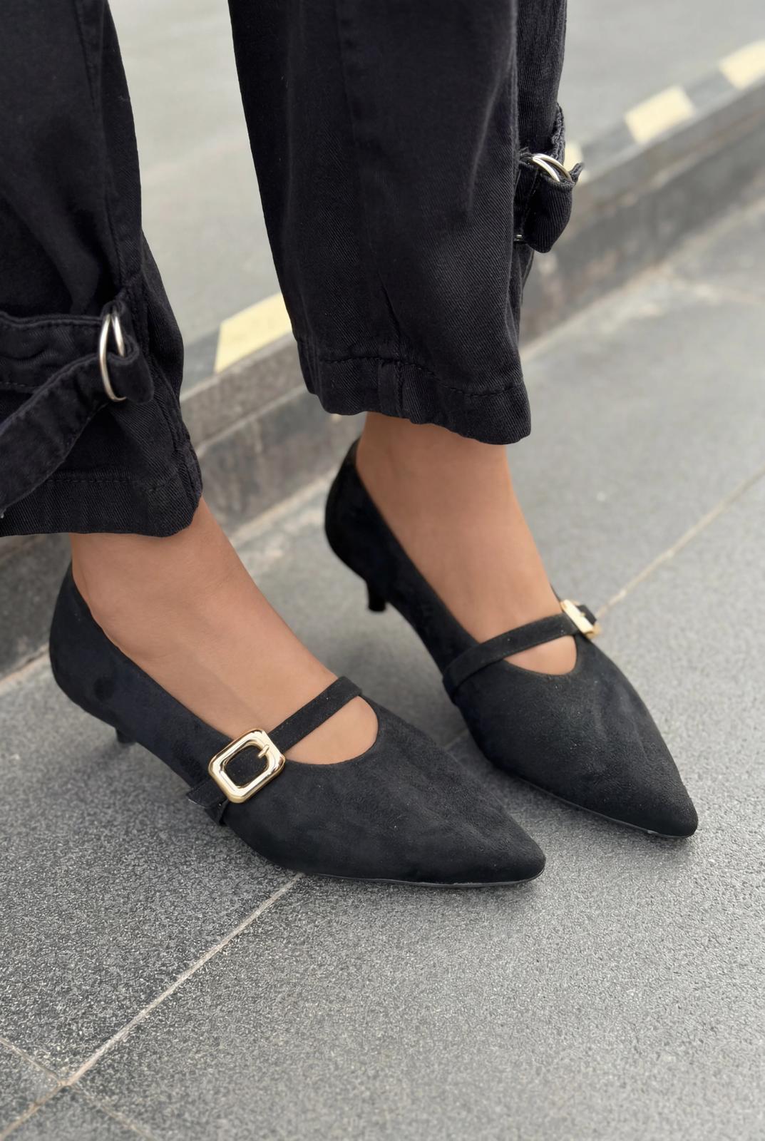 Karden Black Suede Genuine Leather Women's Stilettos