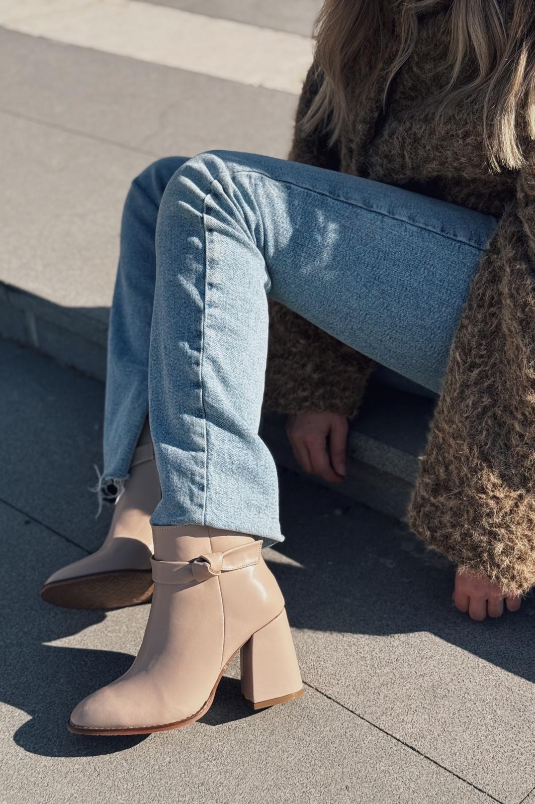 Oxsend Nude Faux Leather Bow Detail Pumps Boots