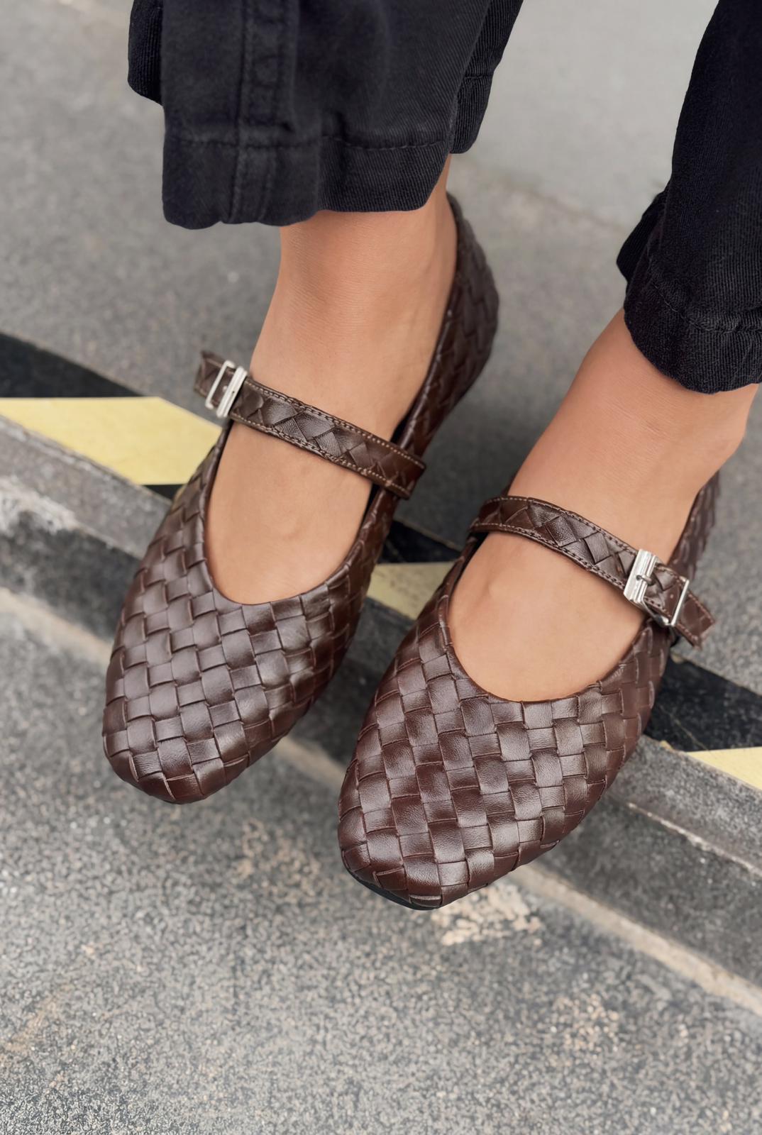 Vespera Dark Brown Faux Leather Women's Flats