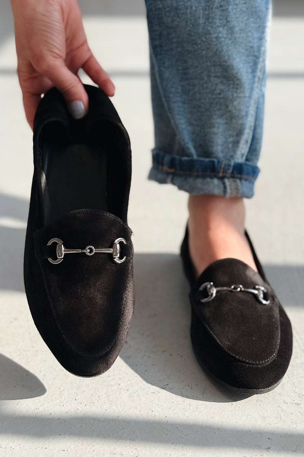 Palvora Black Genuine Suede Buckle Detail Women's Loafers