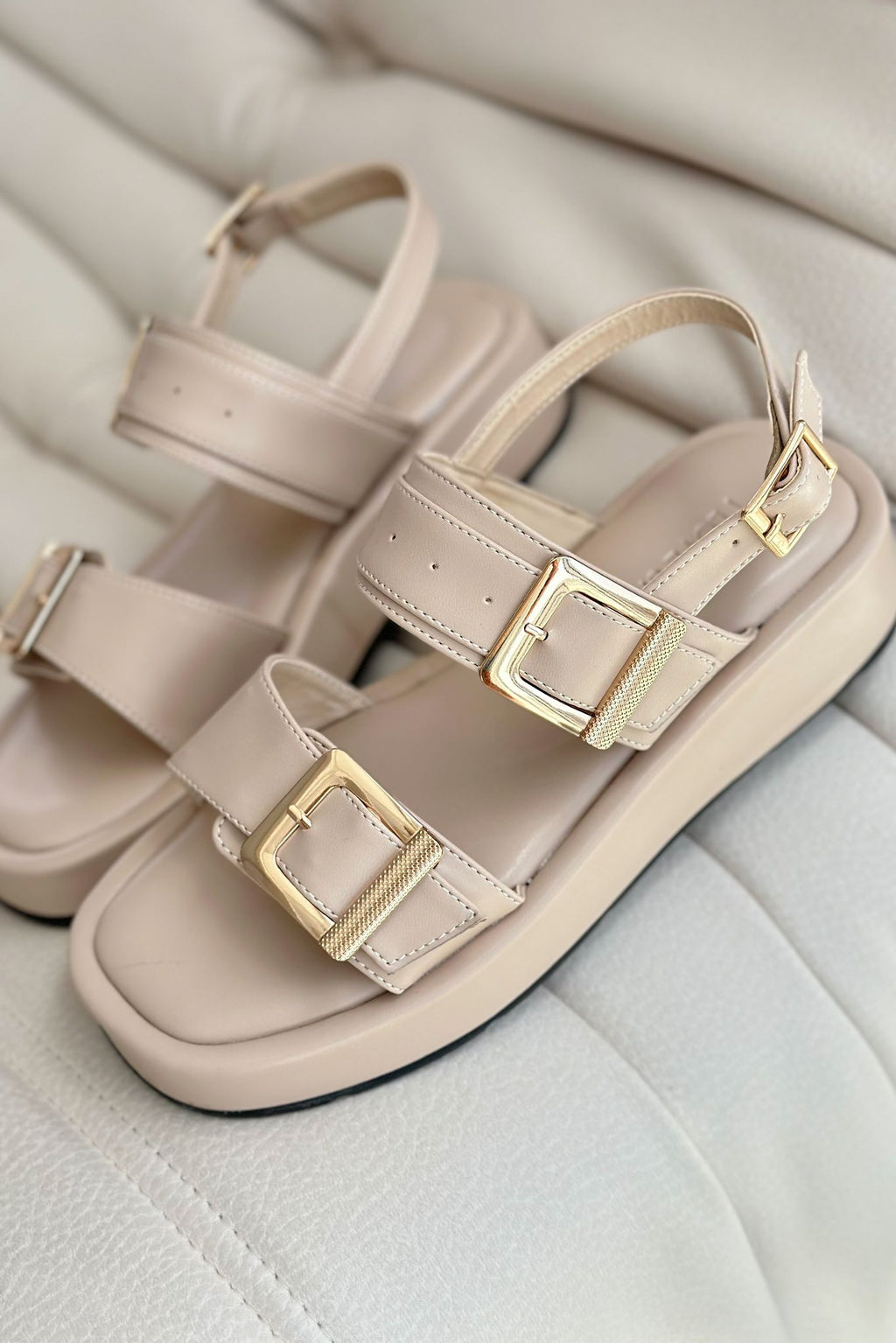 Perina Nude Faux Leather Buckle Detail Women's Sandals