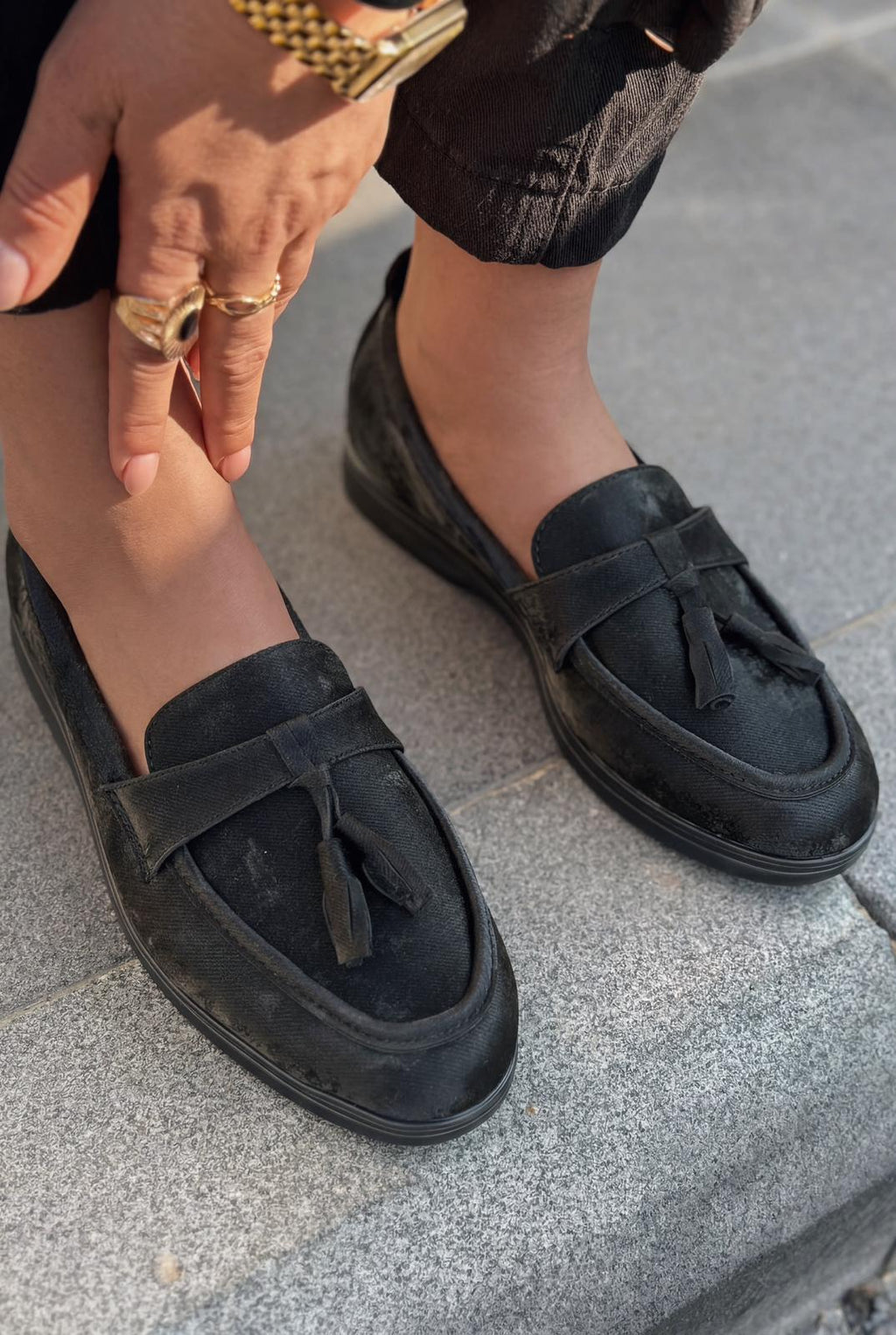 Yorvik Black Satin Women's Loafers