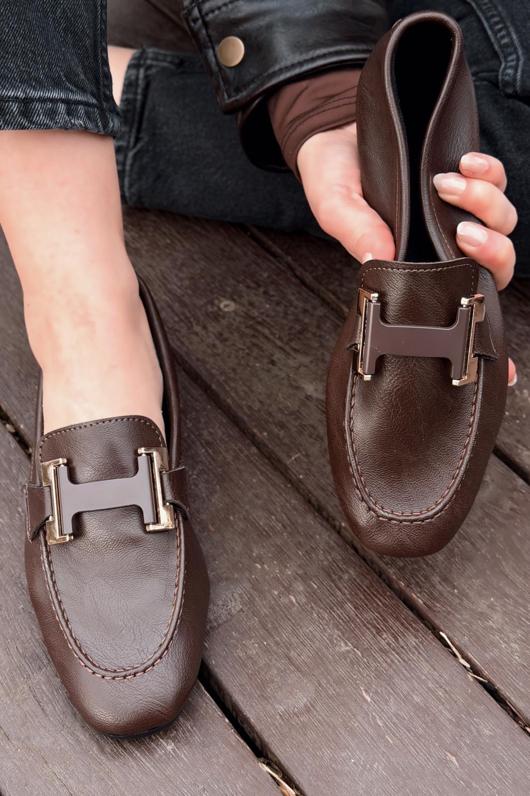 Elara Dark Brown Faux Leather Women's Loafers