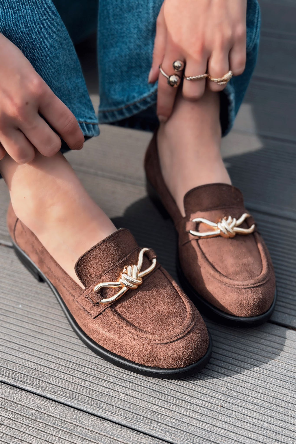 Norel Dark Brown Suede Bow Detail Women's Loafers