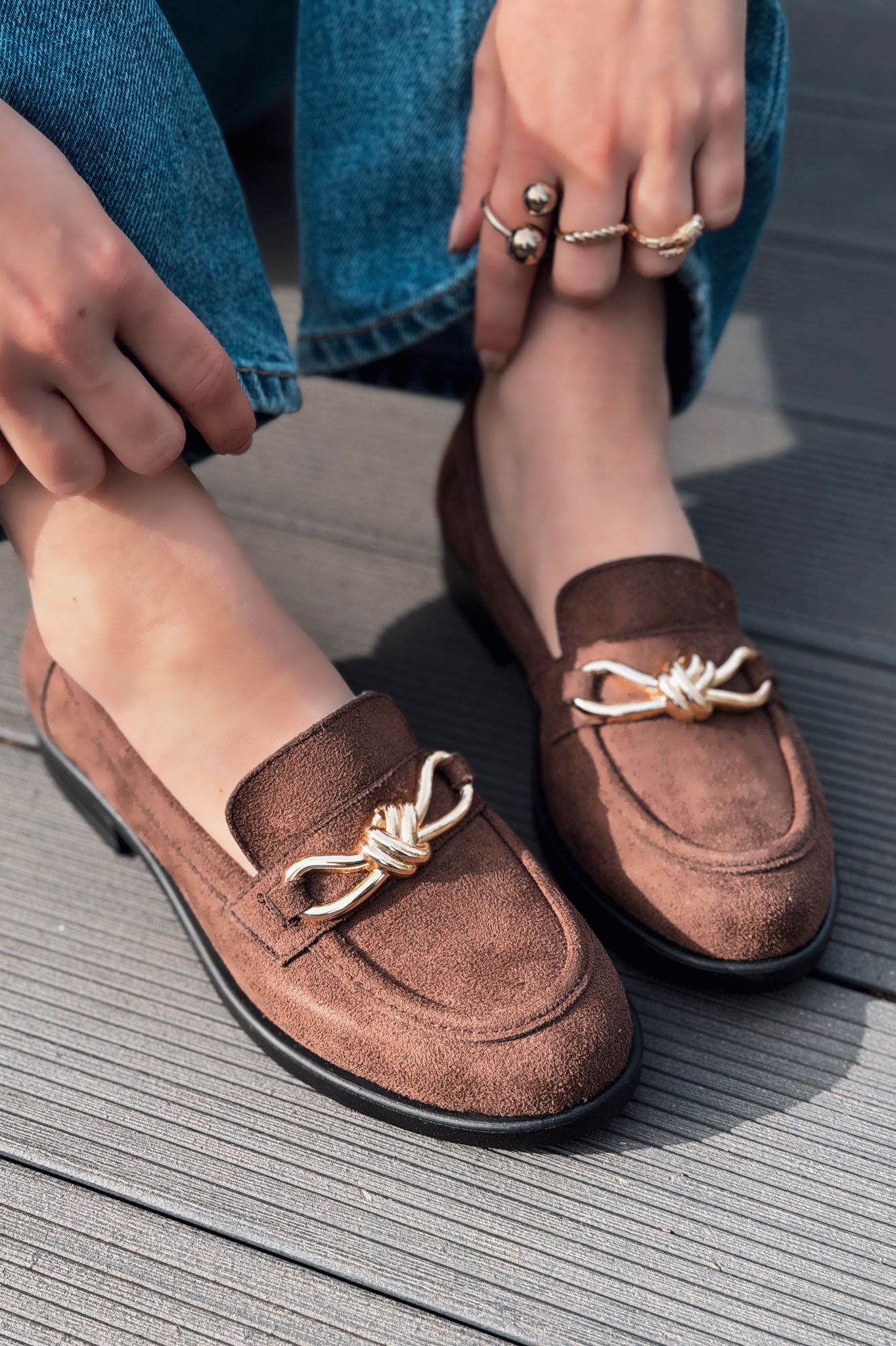 Norel Dark Brown Suede Bow Detail Women's Loafers