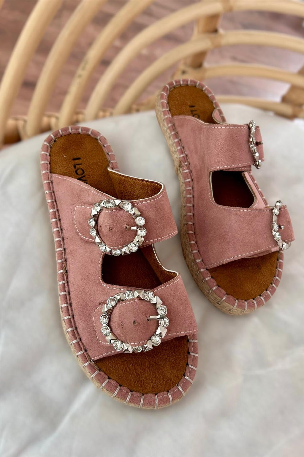 Cosin Suede Crystal Embellished Women's Mules Powder Pink