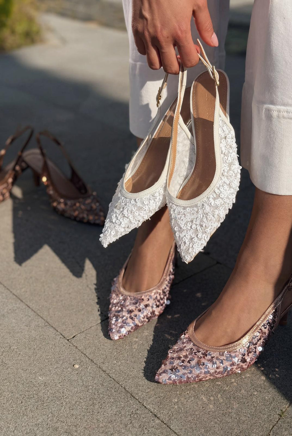 Selorine White Sequin Women's Stilettos