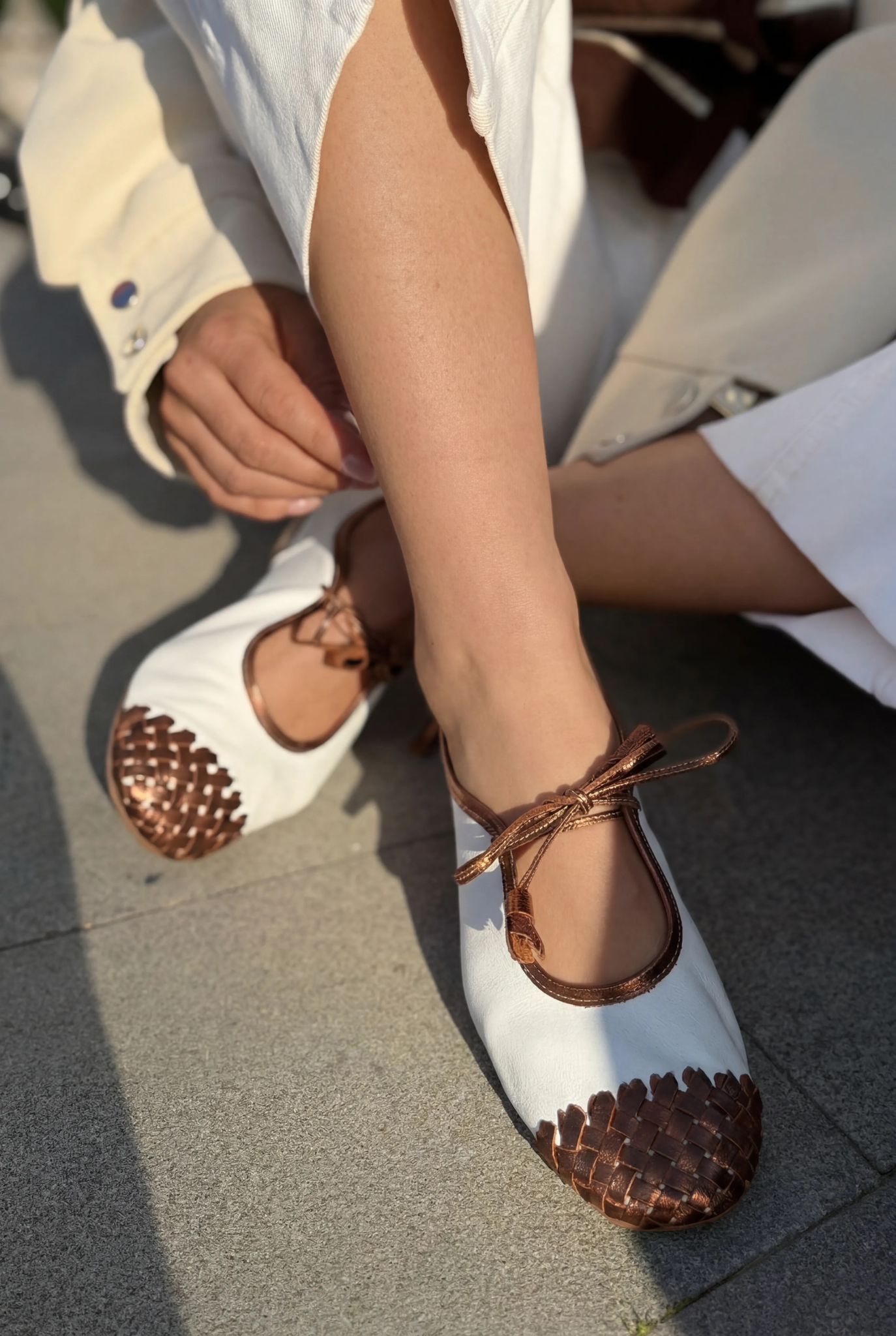 Talorin Metallic Bronze Genuine Leather Women's Lace-Up Flats