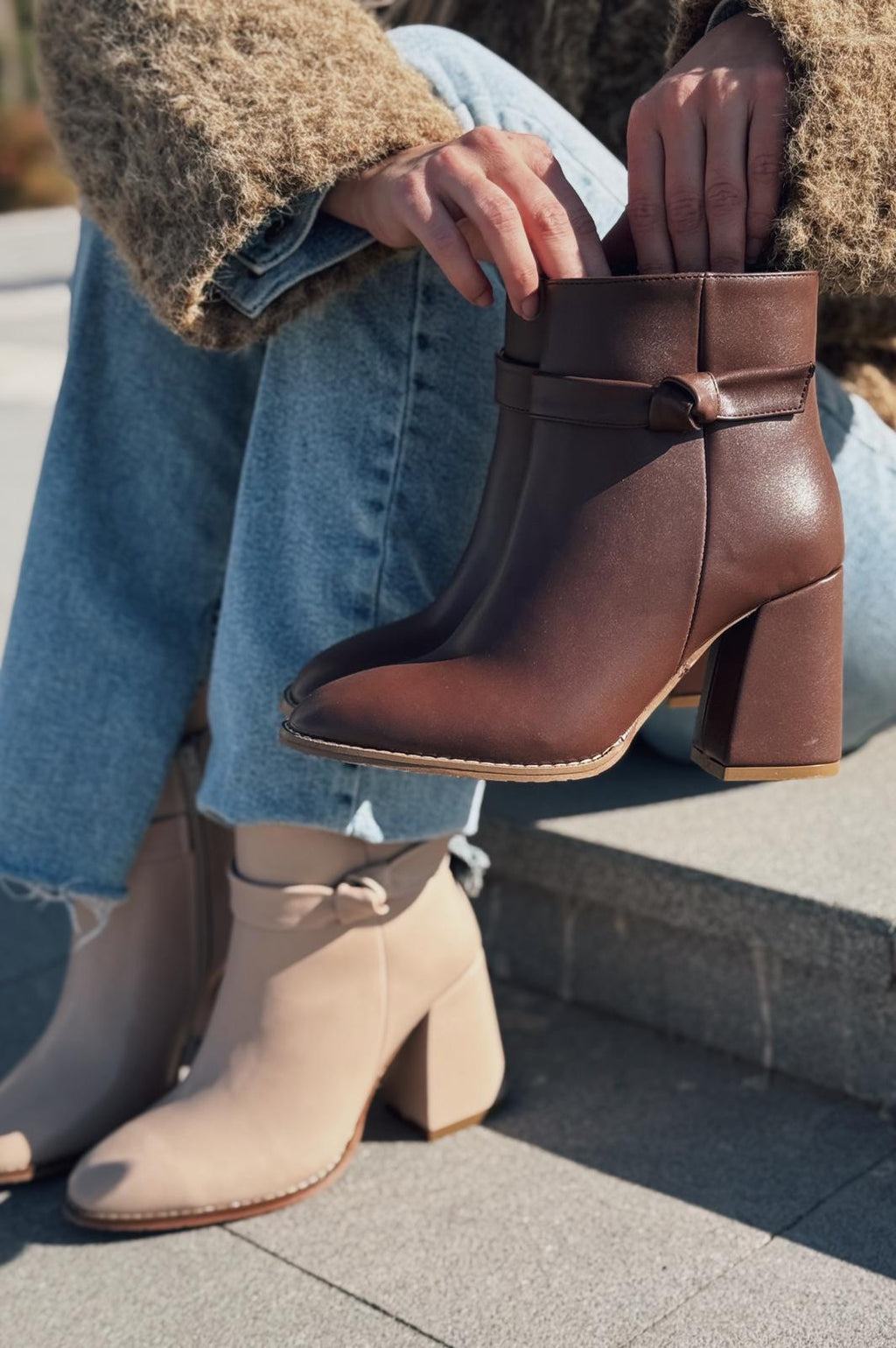 Oxsend Nude Faux Leather Bow Detail Pumps Boots