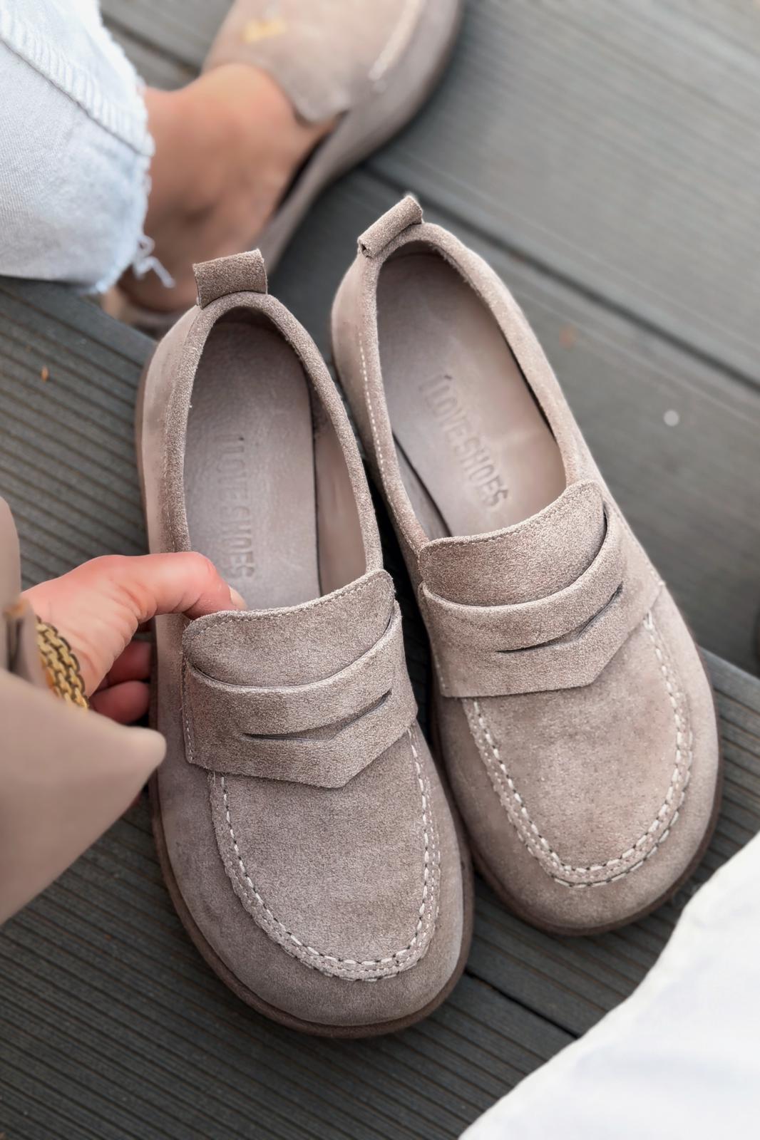 Marion Taupe Genuine Suede Women's Loafers