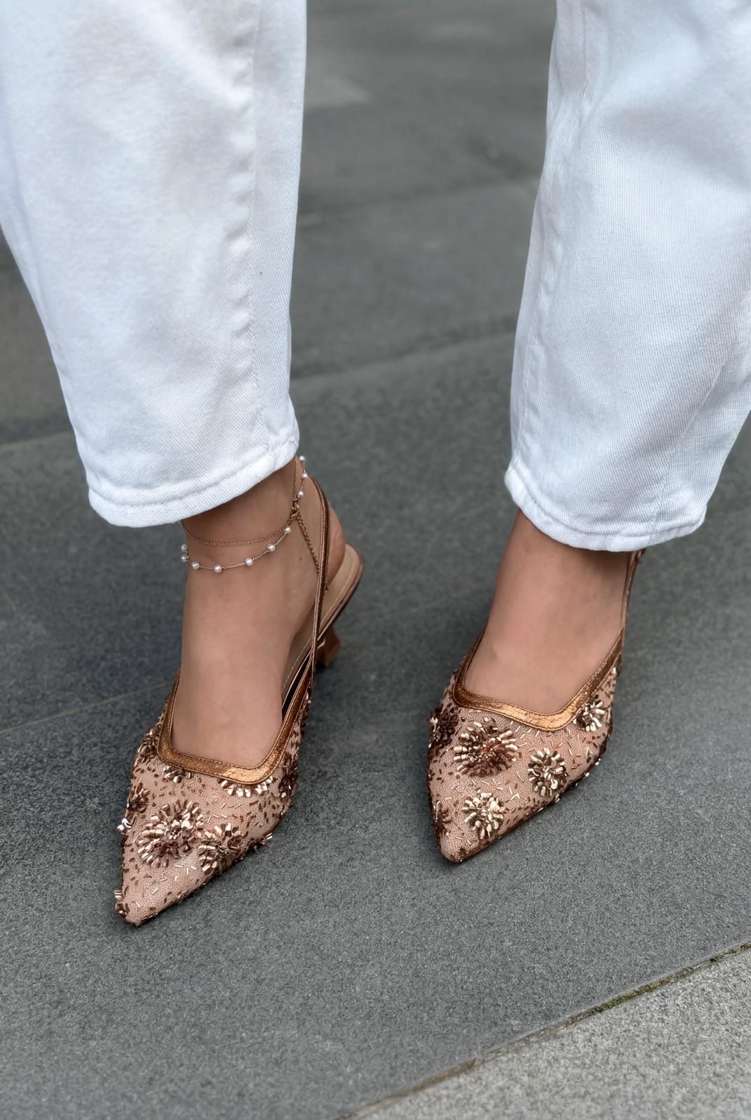 Serona Bronze Embroidered Women's Stilettos