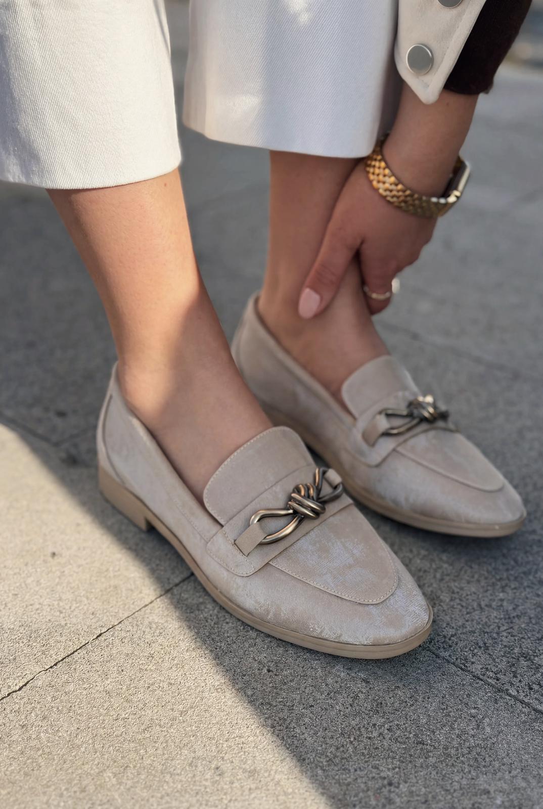 Kastora Beige Satin Women's Loafers